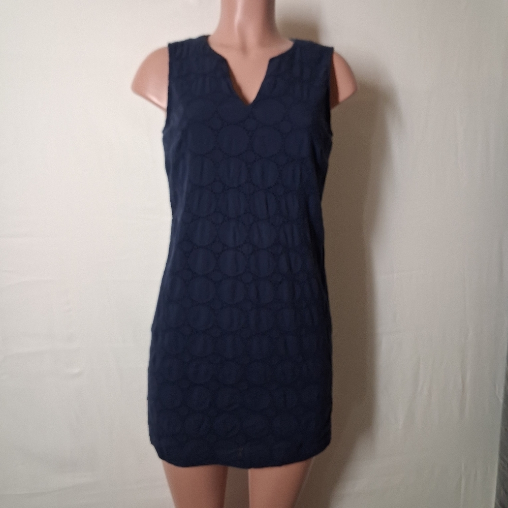 Banana Republic navy blue eyelet sleeveless lined shift dress size 6P